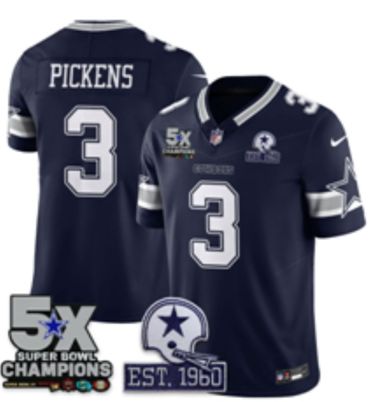 Men 2026 Dallas Cowboys #3 Pickens blue Limited Nike NFL Jersey style 01